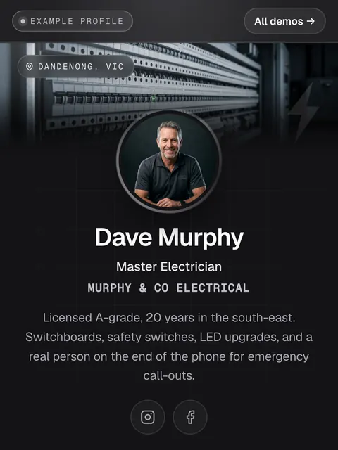 Example profile for Dave Murphy, Master Electrician
