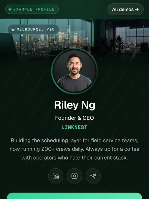 Example profile for Riley Ng, Founder and CEO