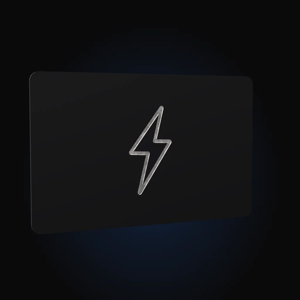 The matte-black ZapCard with its silver bolt